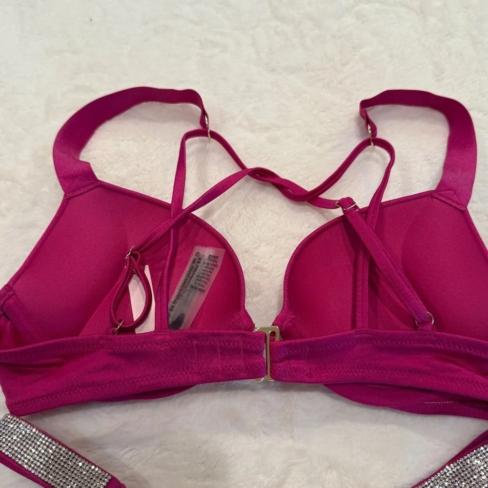 New! Set! Victoria's Secret Shine Strap Bikini Set Berry Blush Pink 45604 - Picture 9 of 13